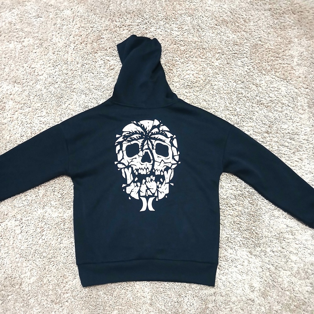 *NEW* HURLEY Sweatshirt Boy's Hoodie Pullover Size L Black F/B Graphic Designs - Picture 8 of 10
